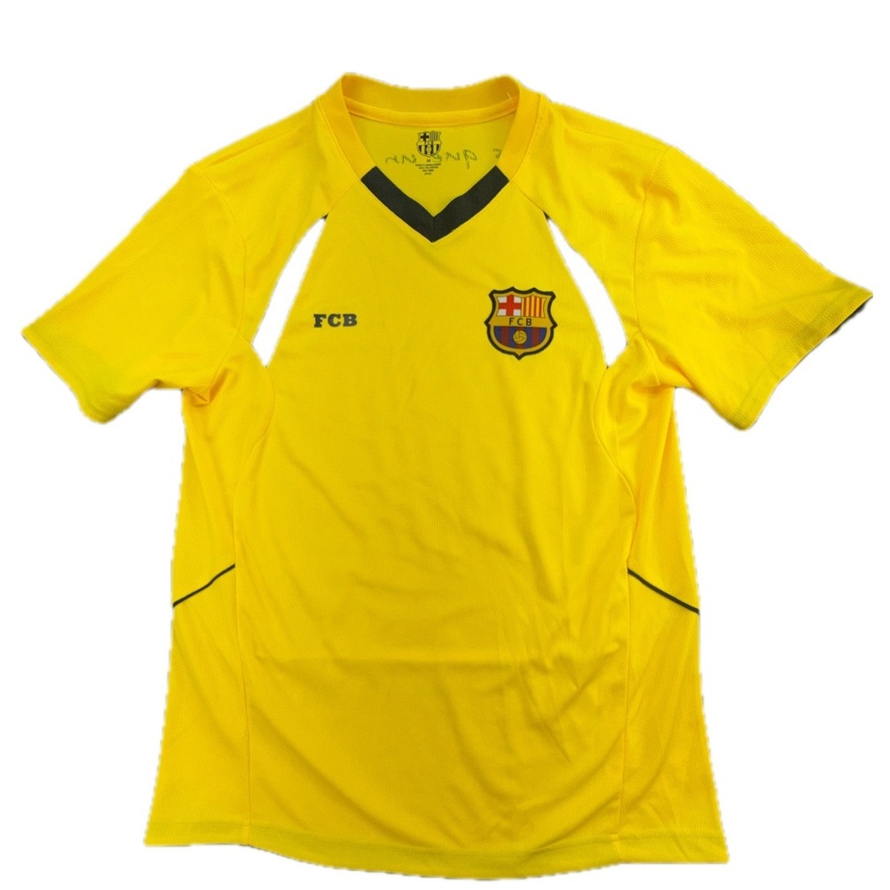 FC‎ Barcelona Soccer Jersey Mens Medium Yellow V-Neck Mes Que Un Club Shirt